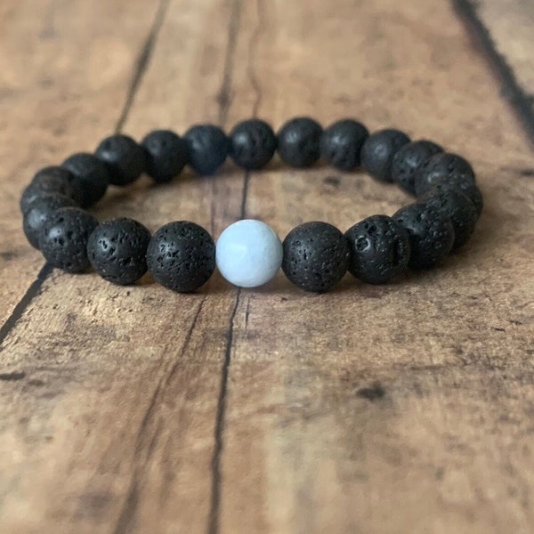 8mm Lava Rock aquamarine bracelet, Beaded Bracelet, Men's Bracelet, volcanic lava bracelet, black bracelet, women bracelet, lava bracelet