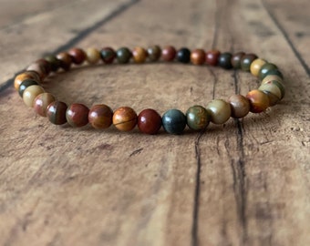 4mm Picasso Jasper Bracelet – Multicolored Natural Gemstone Beaded Bracelet | Handmade Stacking Jewelry