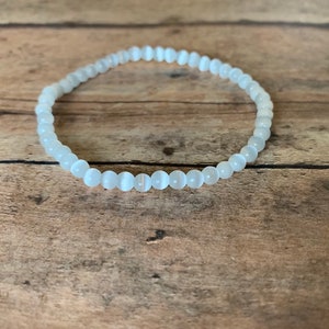 White Cat Eye Gemstone Bracelet: Minimalist Chrysoberyl Bracelet
