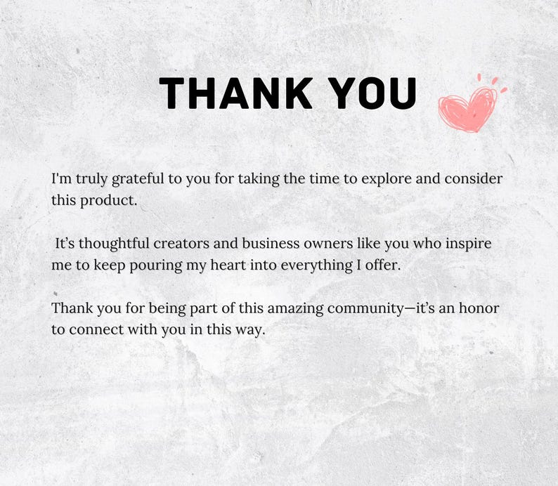 Peut inclure: Fond blanc textur&eacute; avec les mots "THANK YOU" en gras noir. Un petit c&oelig;ur rose avec un contour pointill&eacute; est dans le coin sup&eacute;rieur droit. Le texte exprime la gratitude au client.