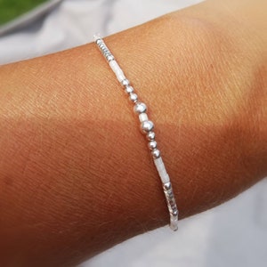 Bracelet femme en argent 925 et perles Miyuki ivoire