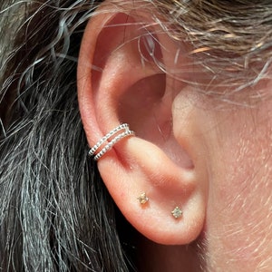 Bague d'oreille double fil perlé en argent 925