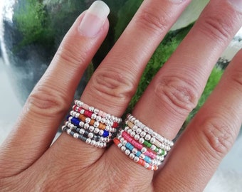 Silver and miyuki pearl rings