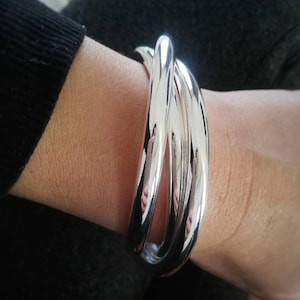 Triple row bangle bracelet in 925 silver