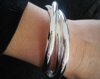 Women's bracelet, triple row bangle in 925 silver