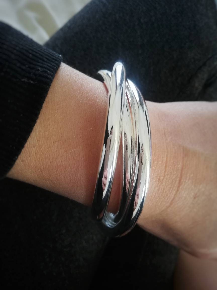 Triple row bangle bracelet in 925 silver