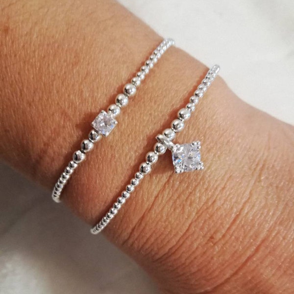 Bracelet femme en argent 925, perles et zirconium