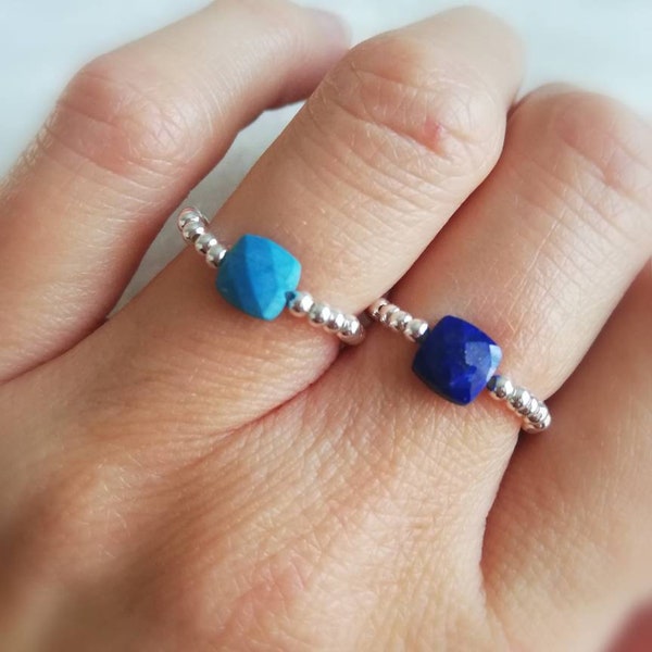 Bague en argent 925, pierre gemme turquoise ou lapis lazuli