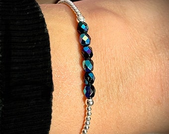 Bracelet femme en argent 925 et perles facettées couleur jet