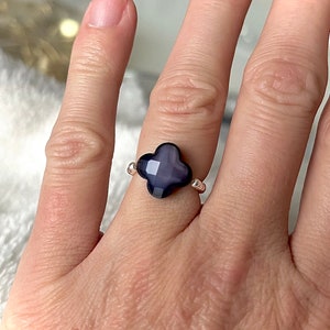 Bague En Argent Massif Avec Pierre Rectangle Bleu Foncé/violet - Taille 61 - Occasion - Bijou Unique