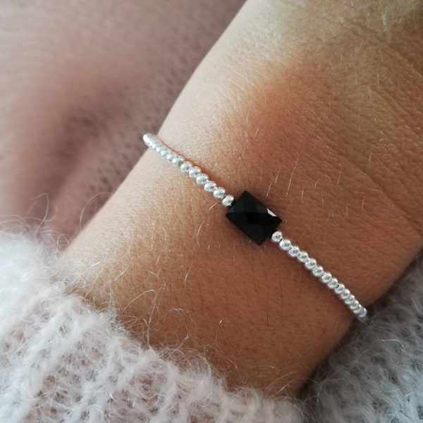 Bracelet femme en argent 925 et gemme onyx noir