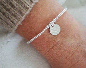Women's bracelet in 925 silver with hammered medal