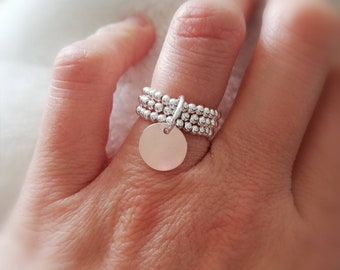 3-row ring in 925 silver with medal