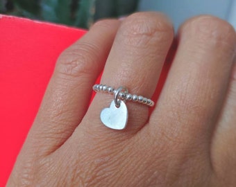 Anello da donna semplice con ciondolo a cuore in argento 925