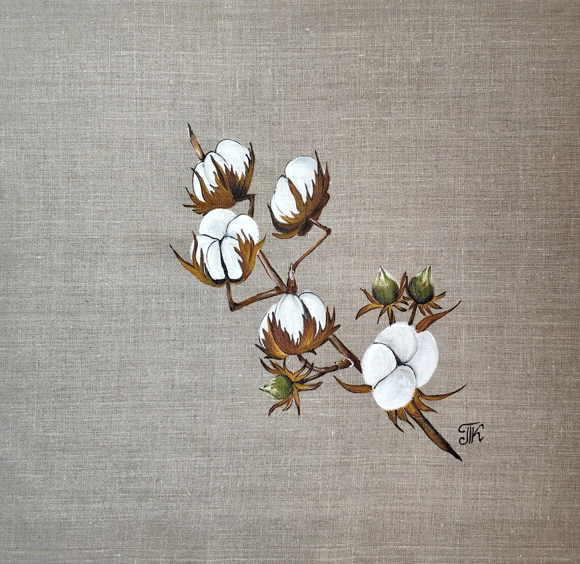 Handpainted Cotton Boll Pillow Cover Farm Style Decor Rustic Etsy