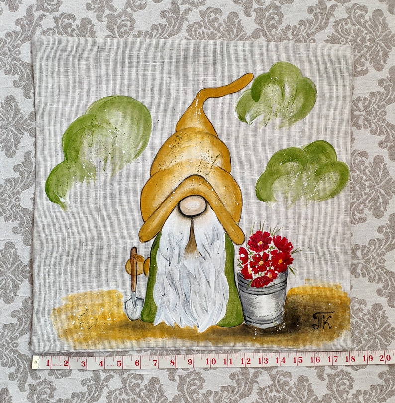 Garden Gnome Pillow Cover Handpainted outdoor pillows Etsy