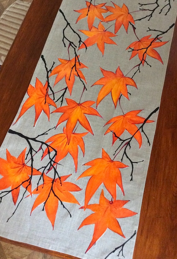 Embroidered Fall Maple Leaves Table Runner Thanksgiving Wedding Party Decor New