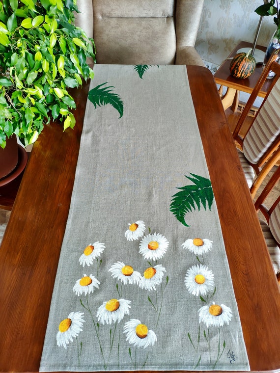 Handpainted Table Runner Rustic Cloth Decoration Holiday Etsy
