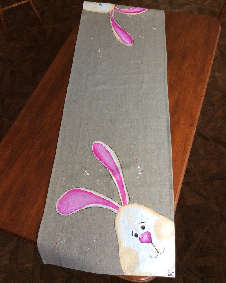 Easter Bunny Table Runner Handpainted Bunny Rabbit Burlap Etsy