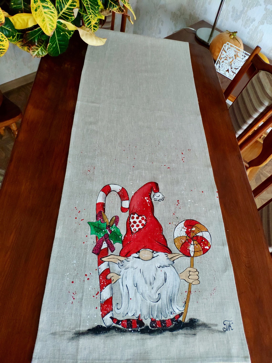 Christmas Gnomes Table Runner/Handpainted/Kitchen Etsy