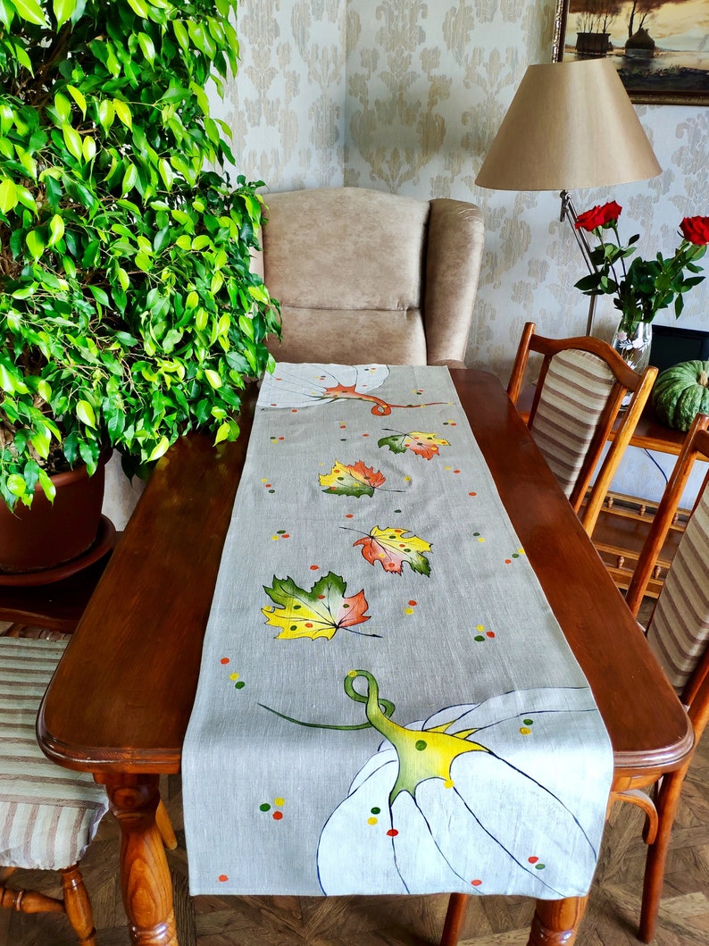 Handpainted Table Runner/Thanksgiving Table Runner/Reversible Etsy