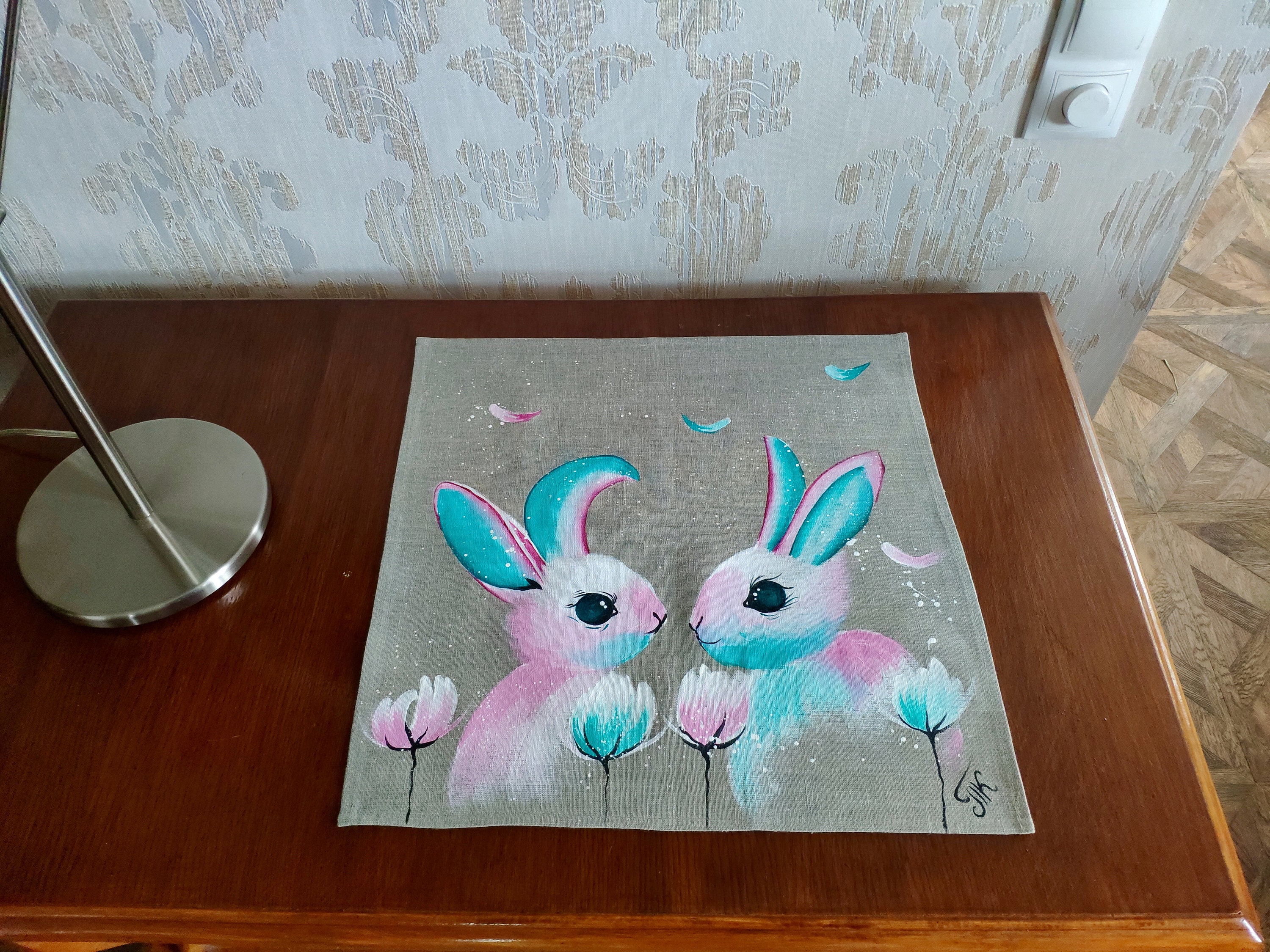 Bunny Rabbit Placemats set of 2 4 6 or 8 Hand-painted | Etsy