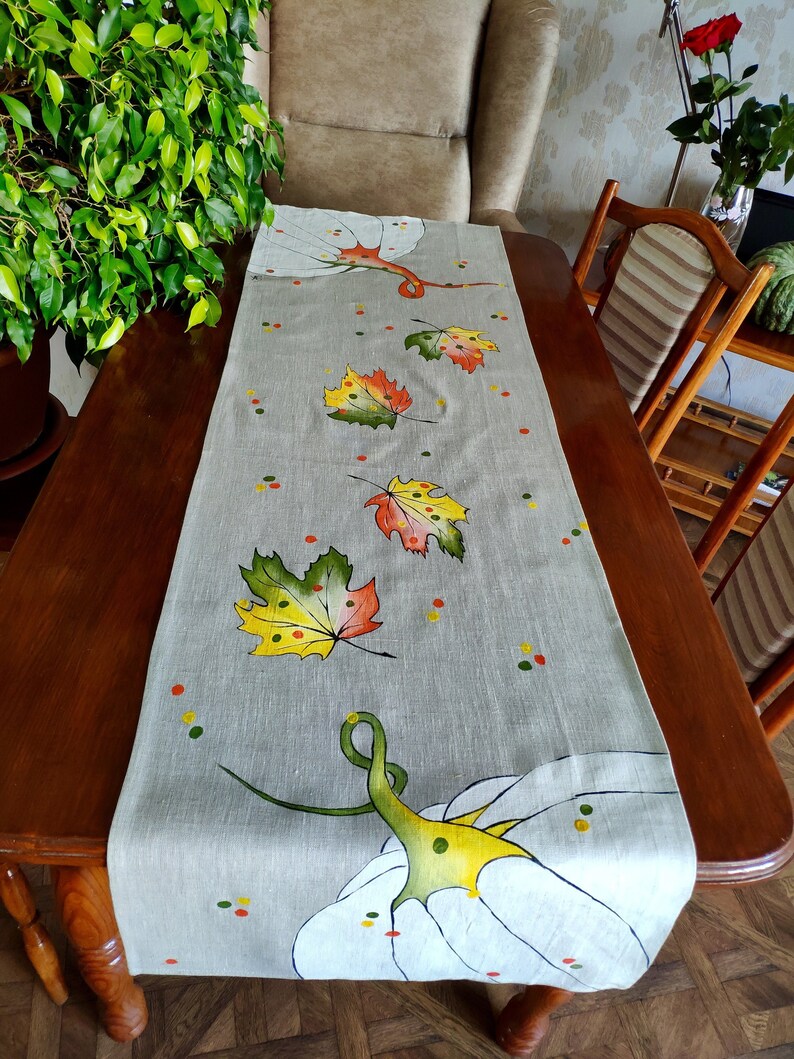 Handpainted Table Runner/Thanksgiving Table Runner/Reversible Etsy