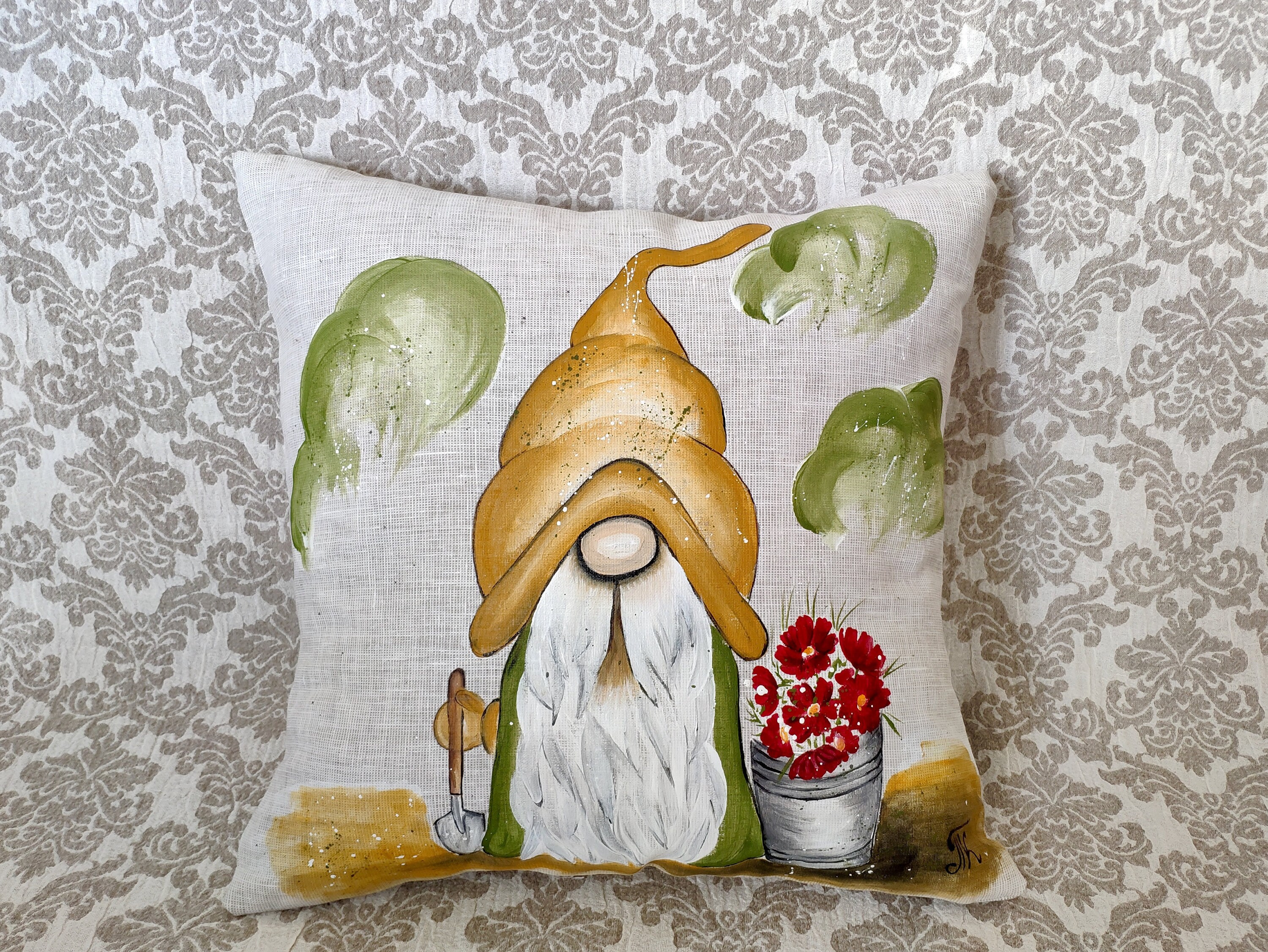 Garden Gnome Pillow Cover Handpainted outdoor pillows Etsy