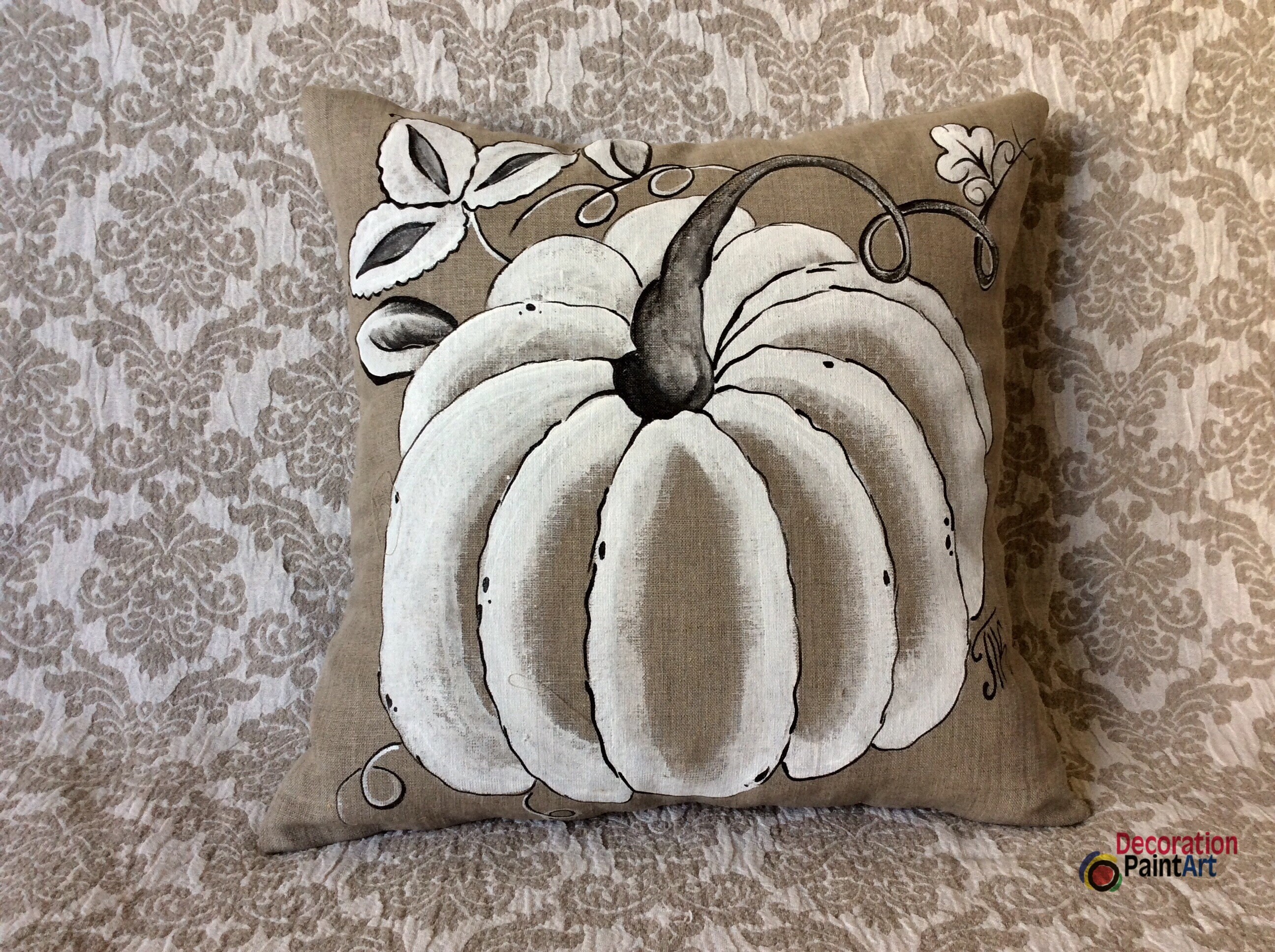 White pumpkin pillow cover/Handpainted/farmhouse throw Etsy