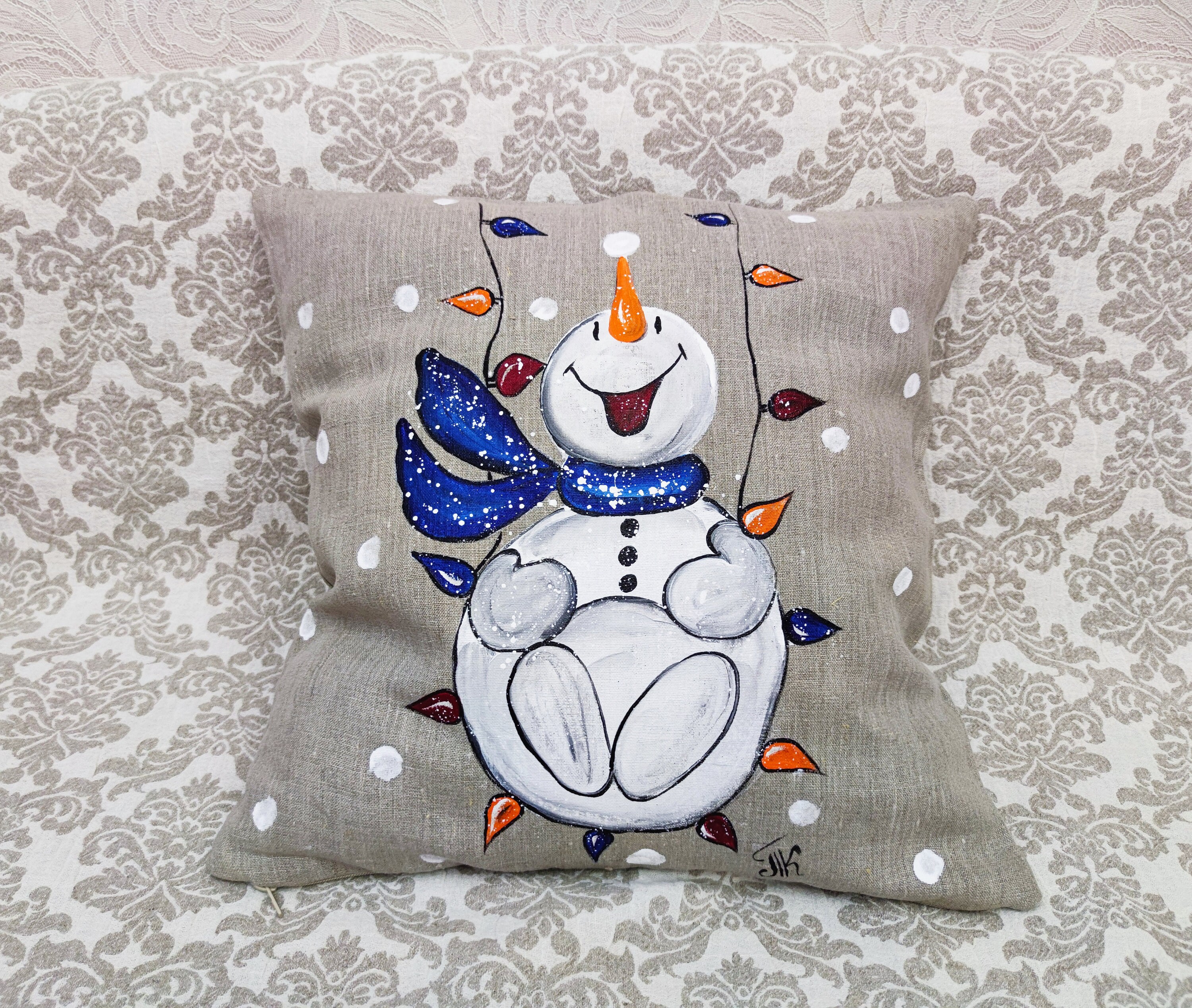 Cubierta de almohada de muñeco de nieve pintada a mano Nieve | Etsy