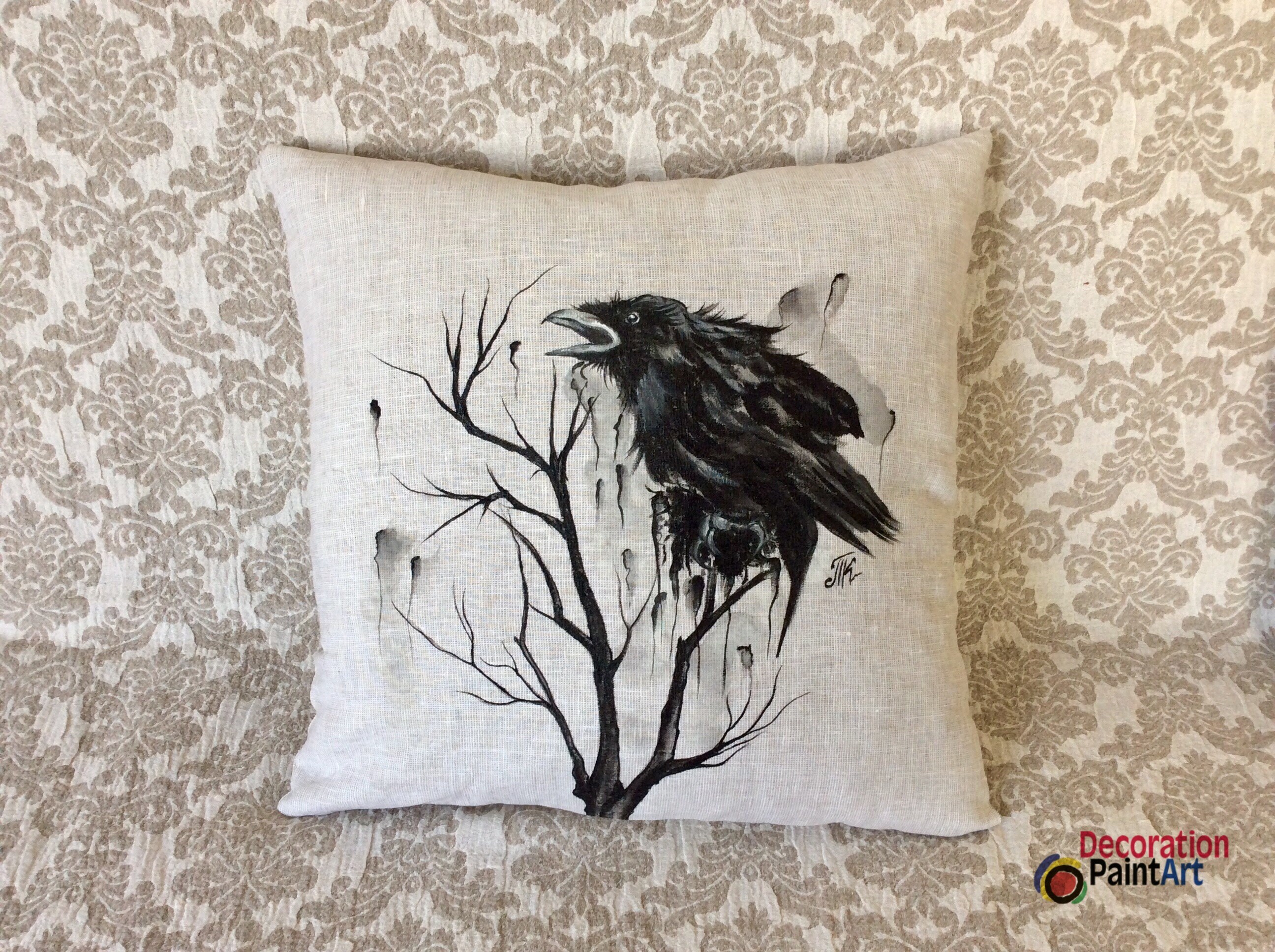 Crow Pillow Cover/Original art pillow cover/Fall Etsy