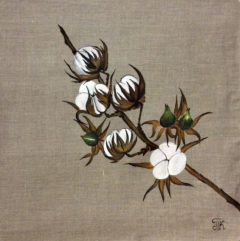 Handpainted Cotton Boll Pillow Cover Farm Style Decor Rustic Etsy