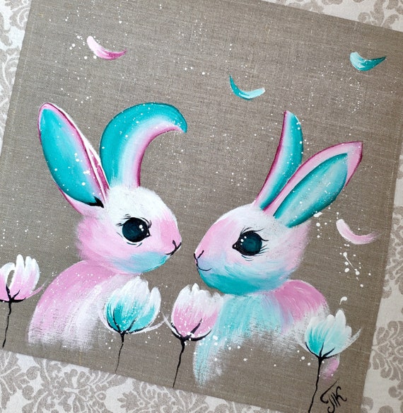 Bunny Rabbit Placemats set of 2 4 6 or 8 Hand-painted | Etsy