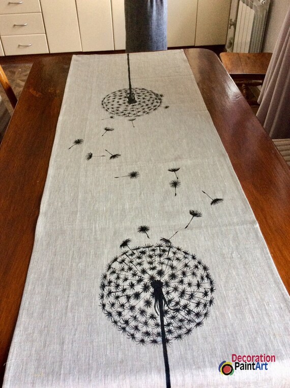 Handpainted Table Runner Floral Dandelion Table Centerpiece Etsy