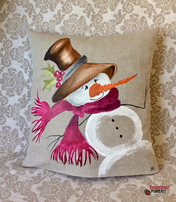 Hand-painted Snowman Pillow Cover Christmas Holiday | Etsy