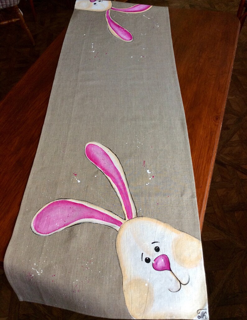 Easter Bunny Table Runner Handpainted Bunny Rabbit Burlap Etsy