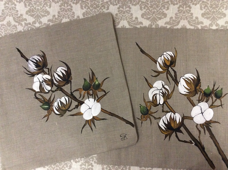 Hand-painted Cotton Boll Pillow Cover Farm Style Decor Rustic Entryway WeddingBride Cottage Indoor Outdoor Burlap gifts for grandmothers