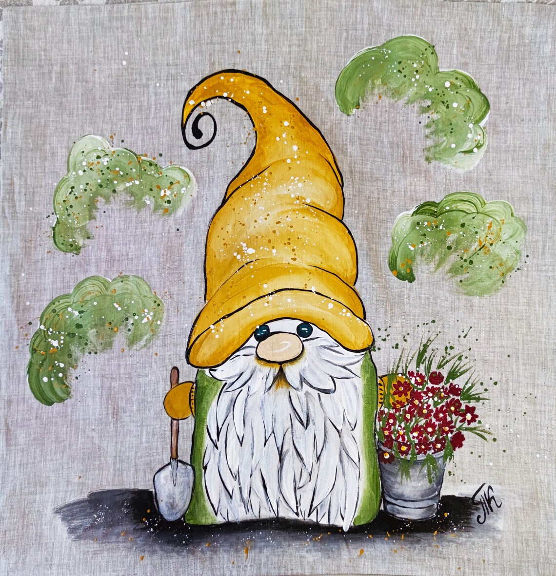 Garden Gnome Pillow Cover Handpainted outdoor pillows Etsy