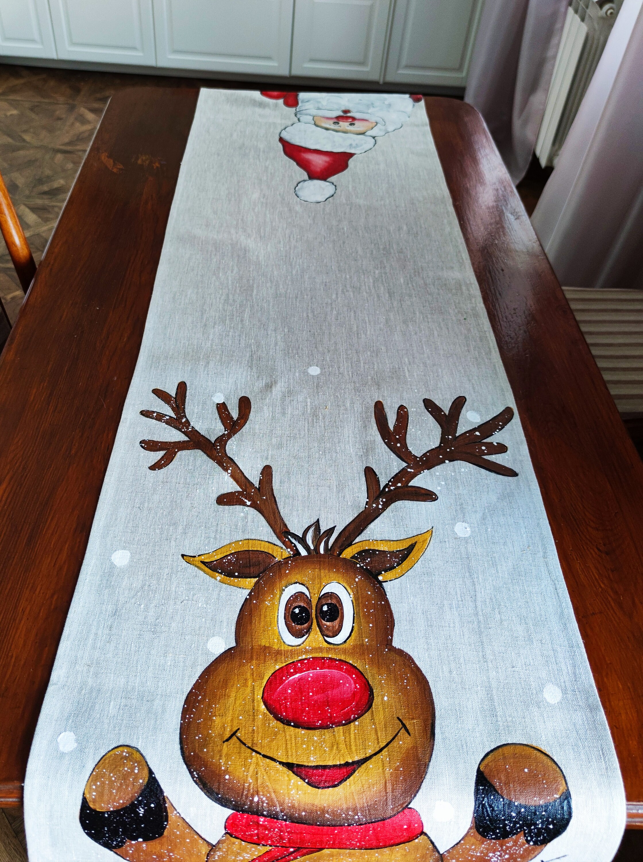 Reindeer Table Runner Handpainted Christmas Tablecloth Etsy