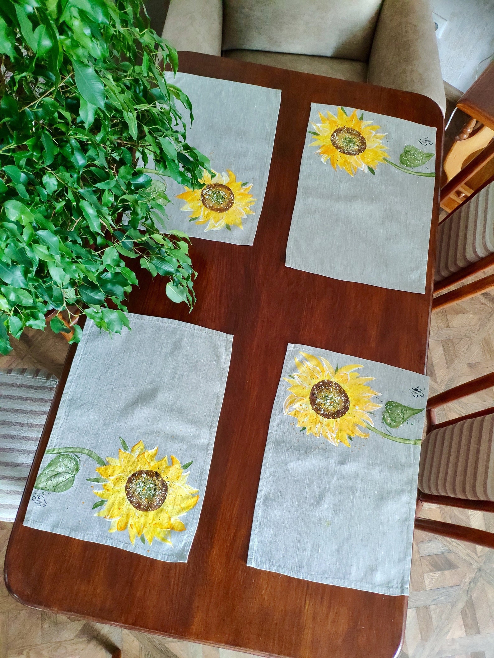 Handpainted Sunflower Placemats set of 2 4 6 or 8 Etsy