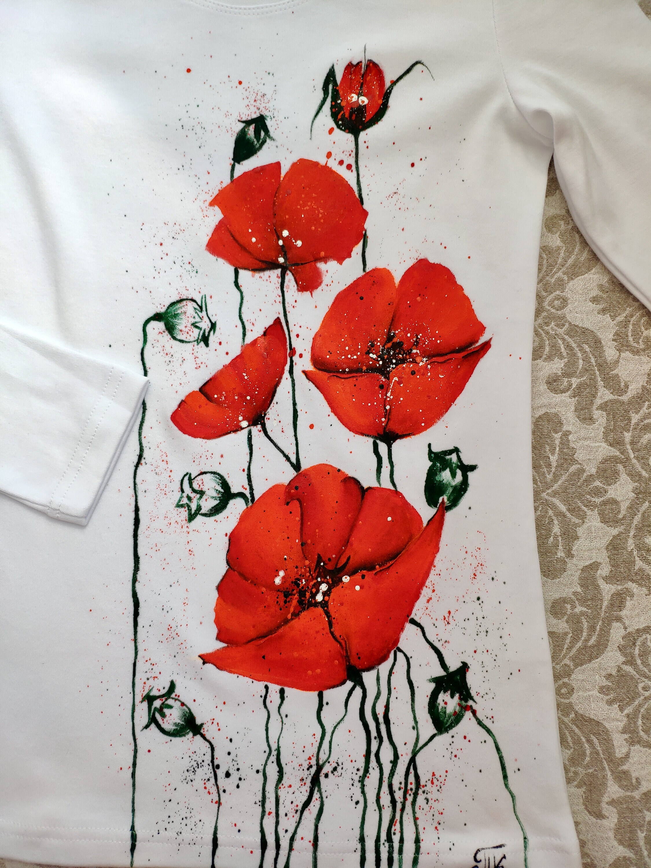 Hand painted t-shirt/T-shirt long sleeve/flowers/Women's | Etsy