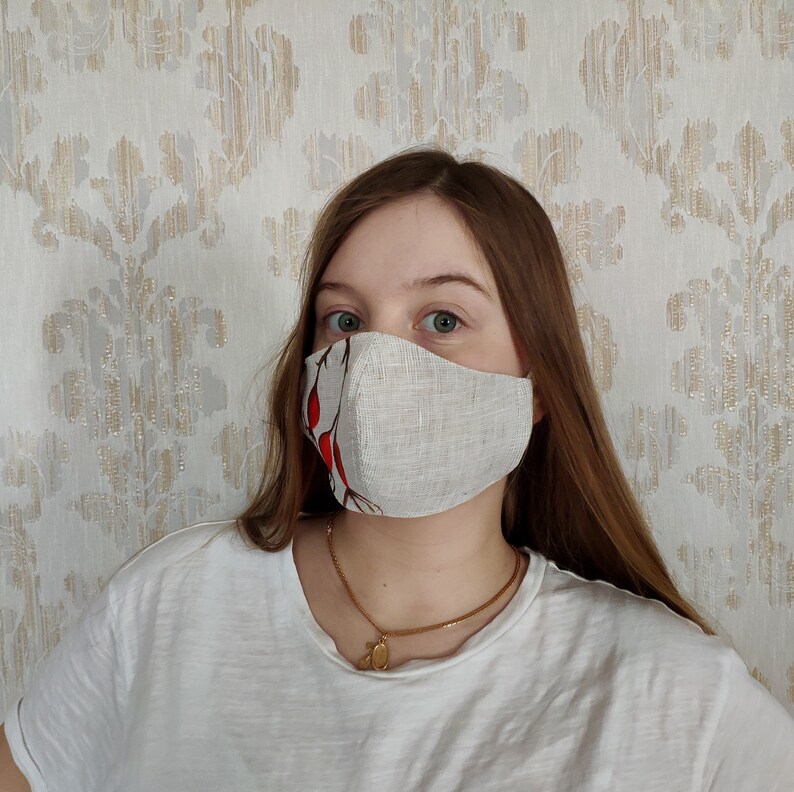 Linen Face Mask Handpainted Rosehip Inspired Multi Layered Etsy