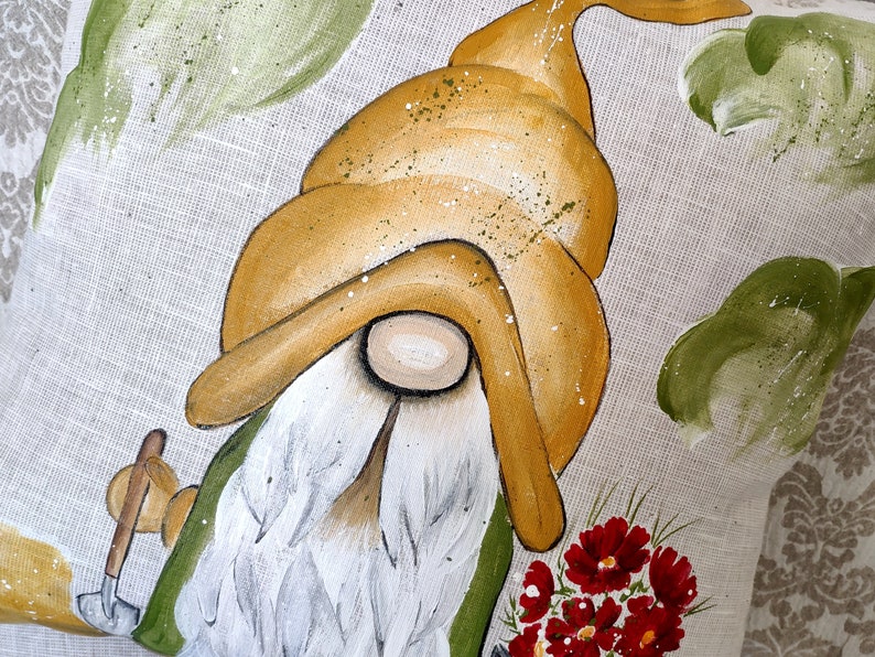 Garden Gnome Pillow Cover Handpainted outdoor pillows Etsy