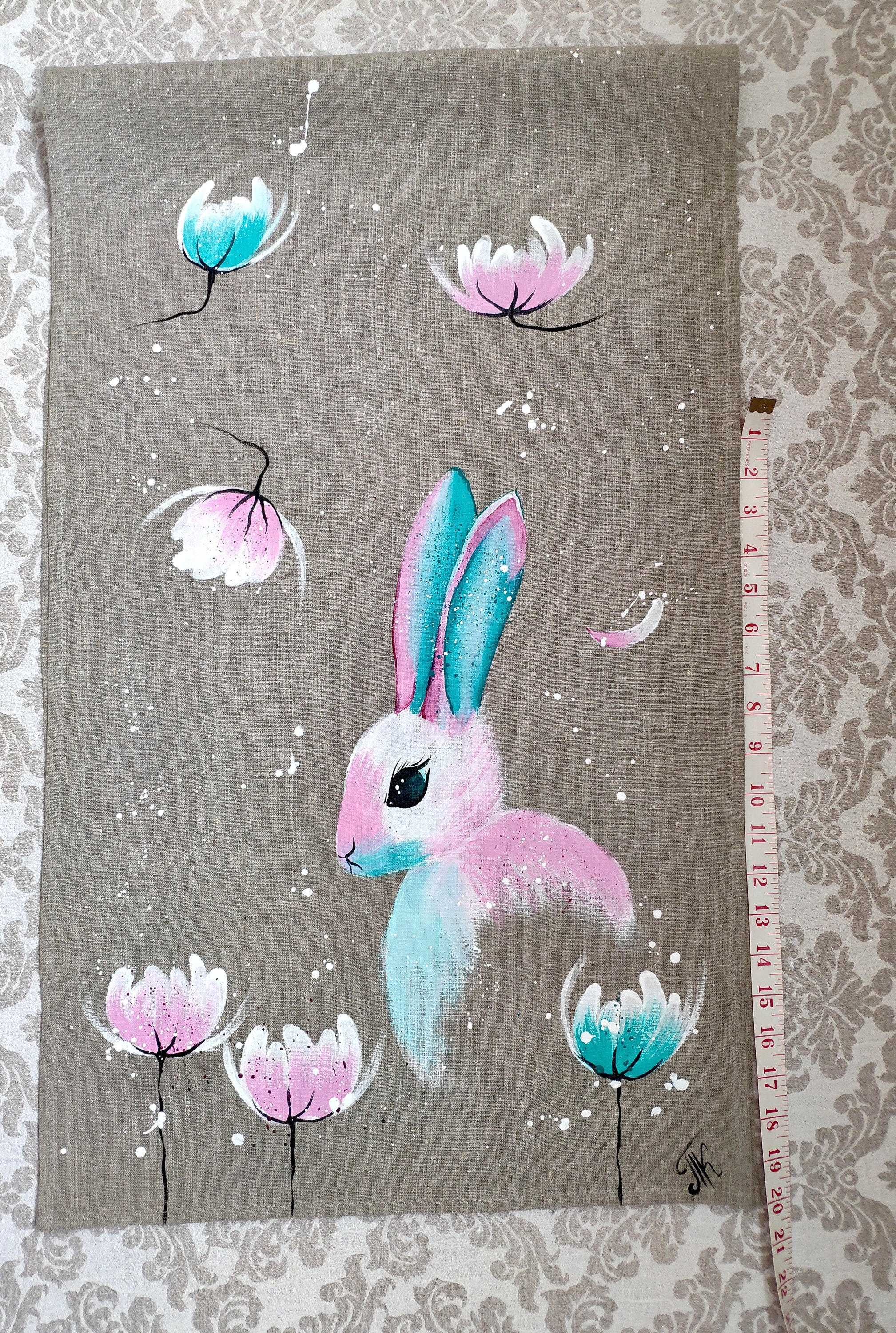 Bunny Table Runner Hand-painted Easter Linen Handmade | Etsy