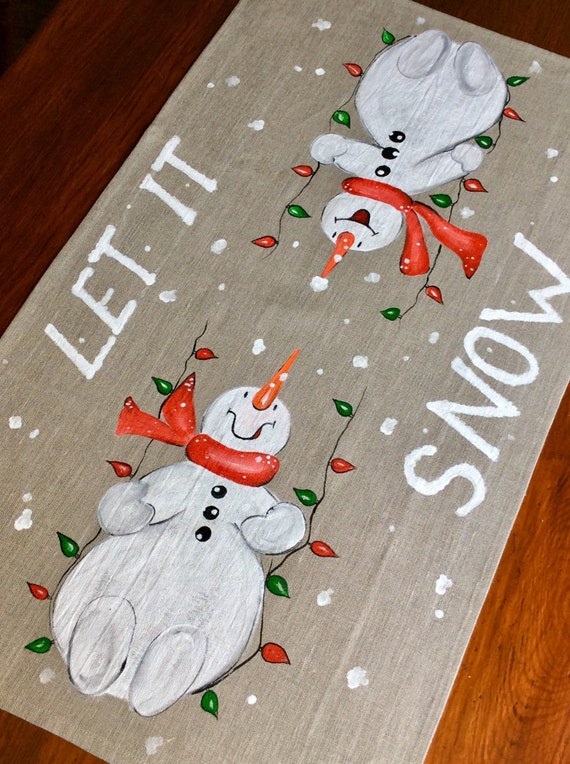 Snowmen Table Runner Hand Painted Christmas Decorations Etsy