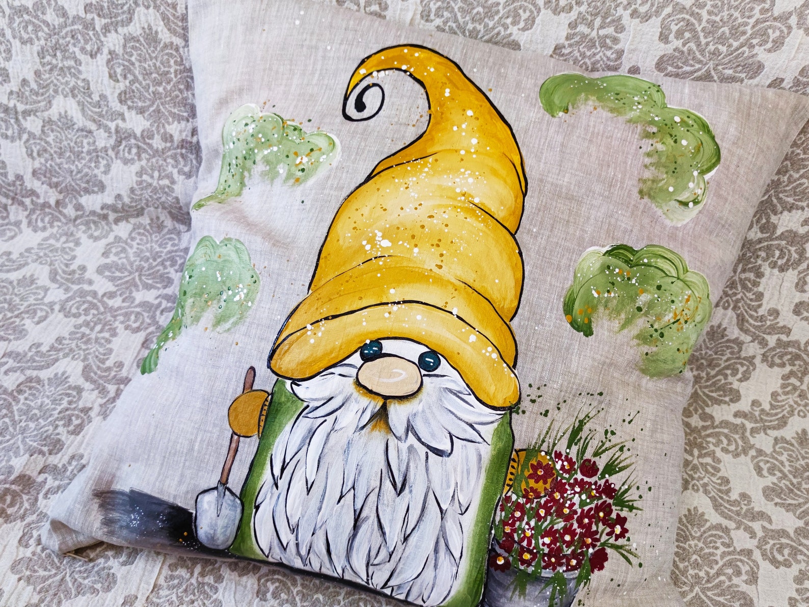 Garden Gnome Pillow Cover Handpainted outdoor pillows Etsy