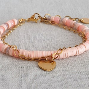 Multi-row bracelet made of stainless steel and pearls, customizable, length selectable, stainless steel extension chain