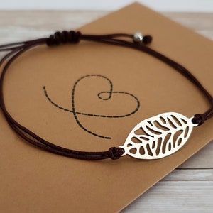 Armband Blatt Edelstahl in Geschenkverpackung, zartes minimalistisches Armband Schiebearmband größenverstellbar Freundschaftsarmband