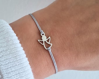 Guardian Angel Bracelet, Stainless Steel, Adjustable Size, Light Grey
