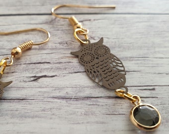 Owl Earrings Stainless Steel Ear hooks, Boho Earrings Filigree and Light